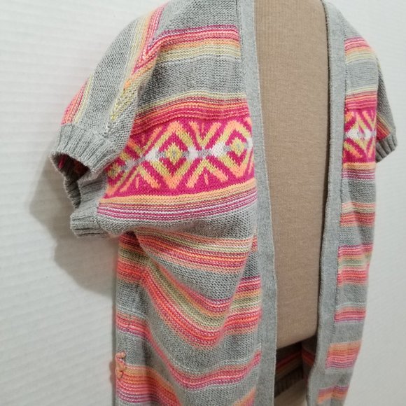 Justice cardigan 10 open front sweater striped fair isle tribal knit - Picture 2 of 10